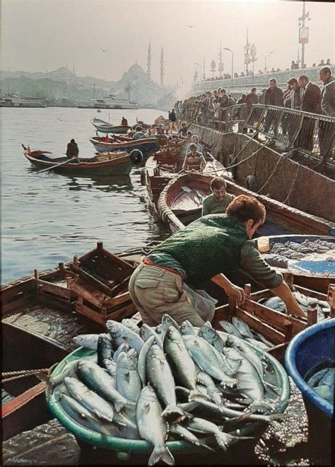 An Old Photo Of People In Boats With Fish On The Water And Men Standing