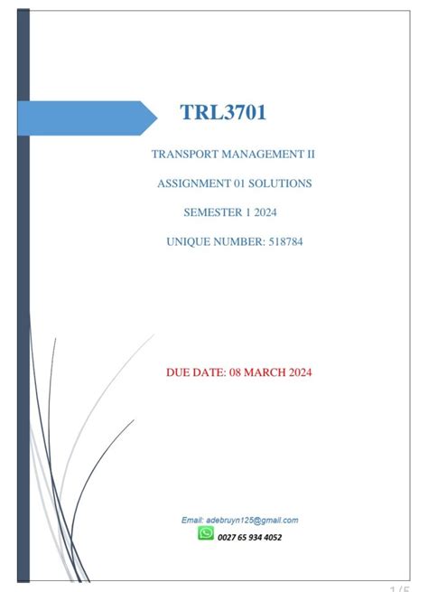 TRL3701 ASSIGNMENT 01 MEMO SEMESTER 1 2024 StudyPass