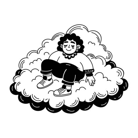 Calm Person Resting On A Cloud Hand Drawn Illustration 51067410 Vector