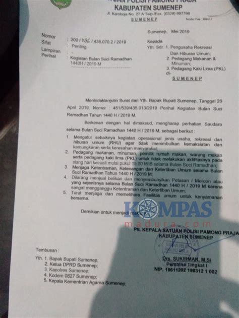 Bupati Sumenep Edarkan Surat Larangan Berjualan Di Bulan Puasa Apa