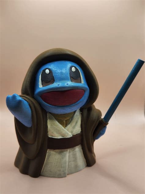 D Printed Squirtle Jedi Figurine Hand Painted Collectible Free