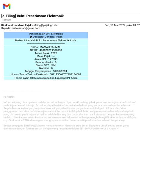Gmail - (E-Filing) Bukti Penerimaan Elektronik | PDF