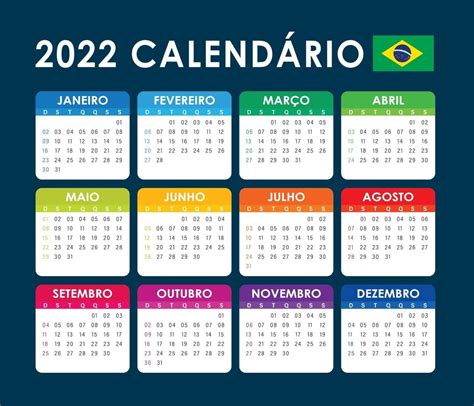 Vector De Calendario 2022 Versión Brasileña 3123867 Vector En Vecteezy