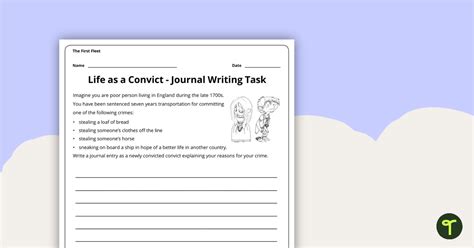 Life As A Convict Journal Writing Task Teach Starter