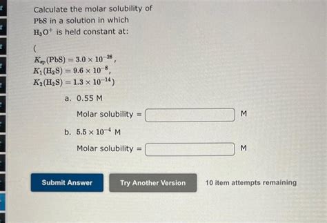 Solved Calculate The Molar Solubility Of Pbs In A Solution Chegg