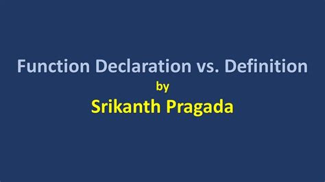 Function Declaration Vs Function Definition In C Language Youtube