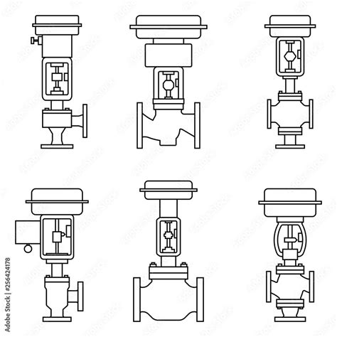 Set Of Control Valve Icons Thin Line Vector Stock Vector Adobe Stock