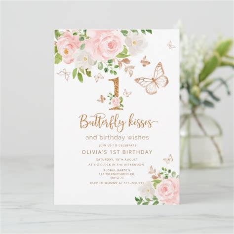 Butterfly Kisses And Birthday Wishes Invitation Zazzle