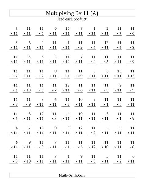 Multiplication 11 Worksheet - Times Tables Worksheets