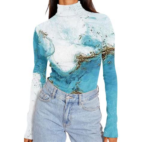 Ehtmsak Womens Sky Blue Long Sleeve Shirt Button Down Plus Size Marble Print Summer Tunic Tops