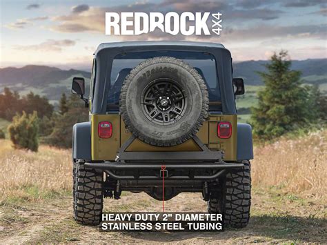 Redrock Tubular Rock Crawler Rear Bumper With Tire Carrier Textured