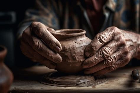 A Potters Hands Molding A Lump Of Clay Premium Ai Generated Image