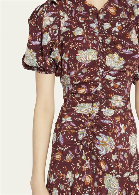 Ulla Johnson Heleen Puff Sleeve Floral Silk Asymmetric Midi Dress