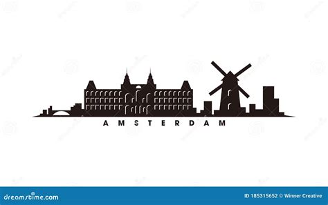 Amsterdam Skyline And Landmarks Silhouette Vector Stock Vector