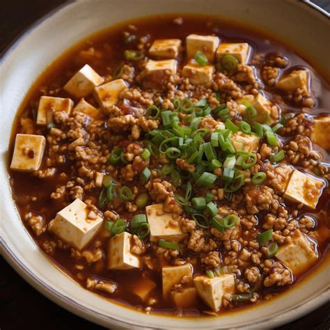 Premium Photo A Bowl Of Tofu With Green Onions On Top Of It