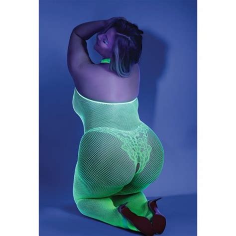 Glow Moonbeam Crotchless Neon Green Bodystocking Queen Size Sex Toy Hotmovies