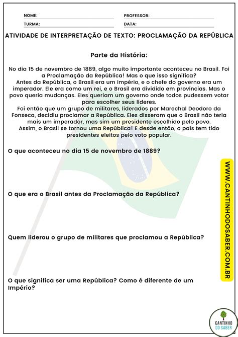 INTERPRETAÇÃO DE TEXTO PROCLAMAÇÃO DA REPÚBLICA ENSINO FUNDAMENTAL