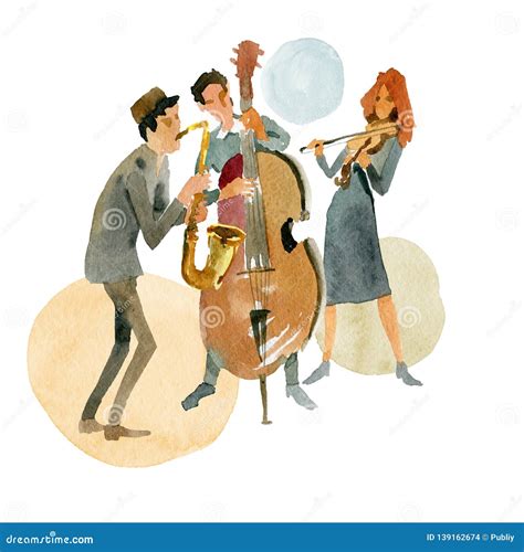 Trio Instrumental De Jazz Se Composant De La Double Basse Du Violon Et Du Saxophone