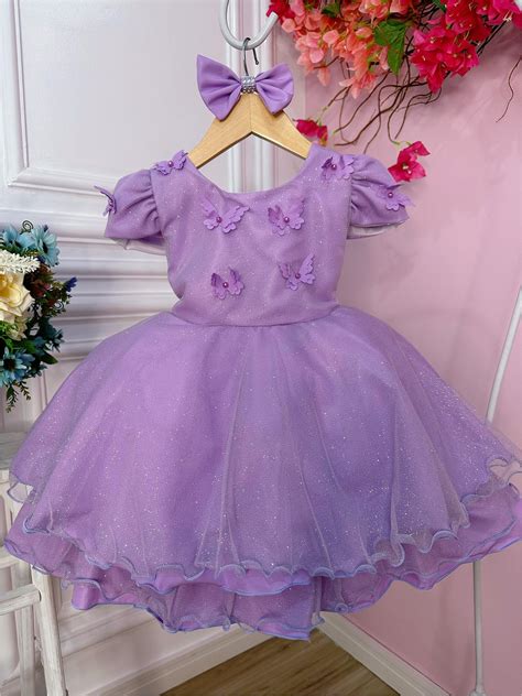 Vestido Infantil Lil S C Aplique Borboleta P Rola Glitter Rosa