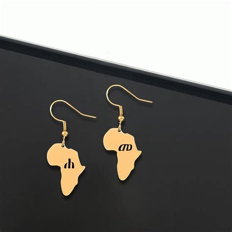 Africa Map Earrings Custom African Dangle Earrings African Map Jewelry Amharic Fidel Script