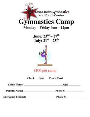 Fillable Online Gymnastics Camp Texas Best Gymnastics Fax Email Print