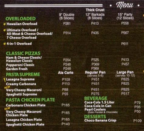 Menu At Greenwich Pizzeria Pasig Lower Ground Flr