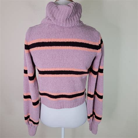 Wild Fable Chenille Striped Cropped Cowl Neck Mauve Sweater Size Xs