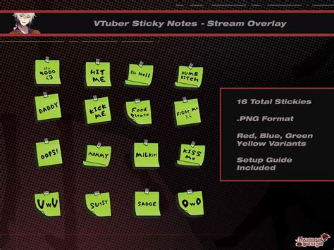 Yellow Red Blue Green Vtuber Sticky Notes Funny Overlay Stream