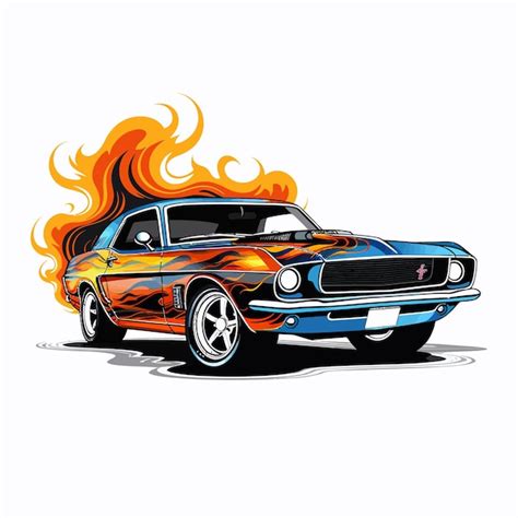 Ilustraci N Vectorial Coche Muscular Con Llamas Vector Premium