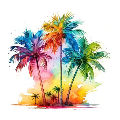 Watercolor Palm Trees Colorful Design For Tumbler Sublimation T Shirt