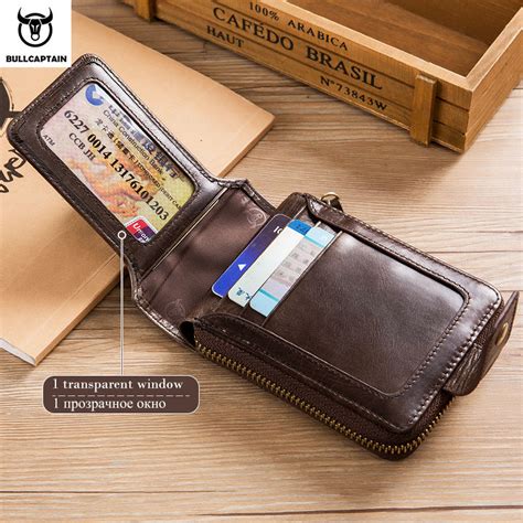 Bullcaptain Mens Leather Rfid Multifunction Storage Coin Wallet Qb