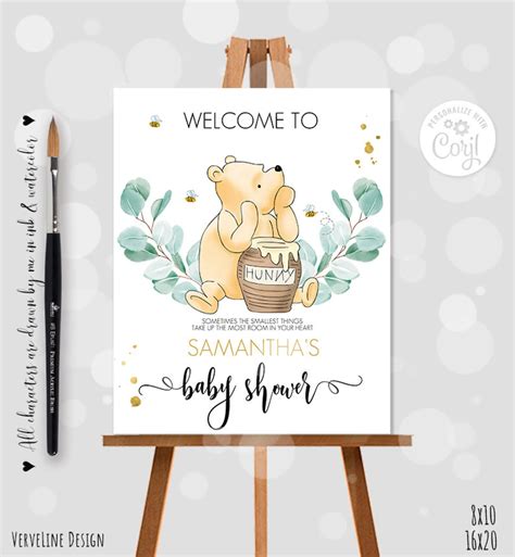 Editable Welcome Sign Classic Winnie The Pooh Baby Shower Etsy Baby