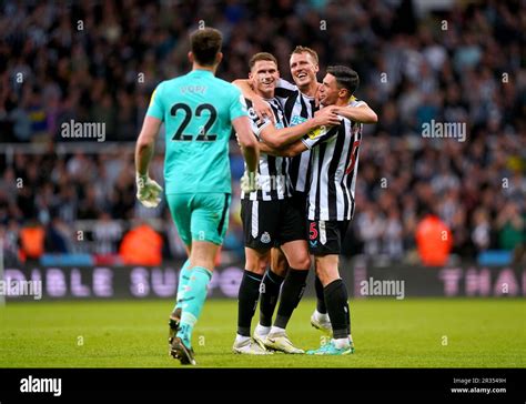 Newcastle United S Sven Botman Dan Burn And Fabian Schar Celebrate At