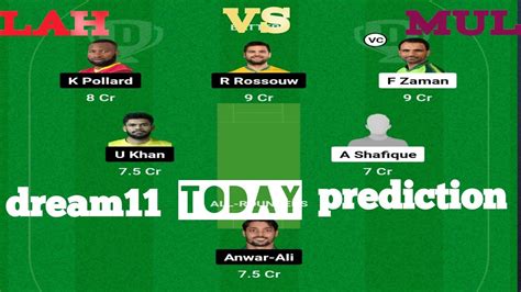 Lah Vs Mul Today Dream11 Prediction Lah Vs Mul Dream11 Team Lah Vs Mul