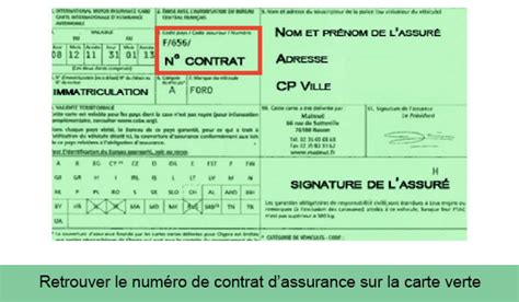 Où se trouve le numéro de contrat d assurance sur la carte verte