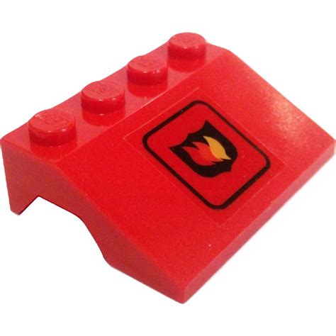 Lego Red Mudguard Slope X With Fire Logo Sticker Medium