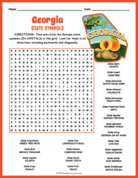 STATE SYMBOLS OF GEORGIA Word Search Puzzle Worksheet Activity TPT