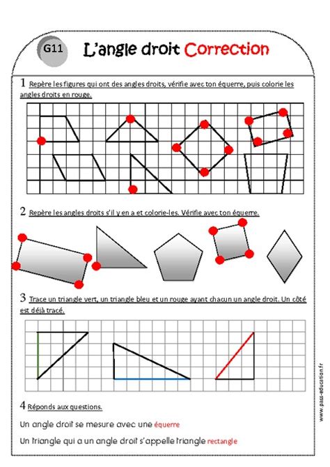 Angle droit Equerre Ce1 Exercices à imprimer Pass Education