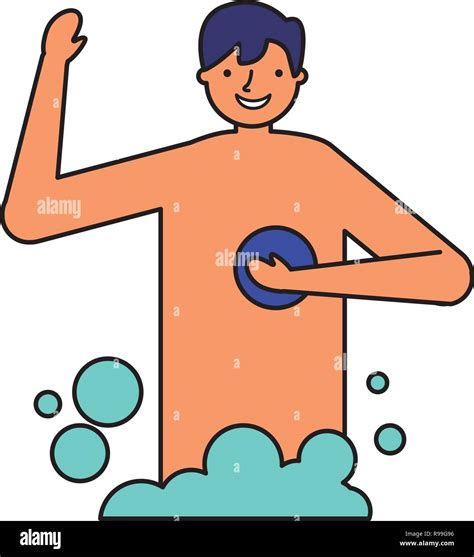 Smiling Man Taking Shower With Sponge Vector Illustration Stock Vector Image And Art Alamy