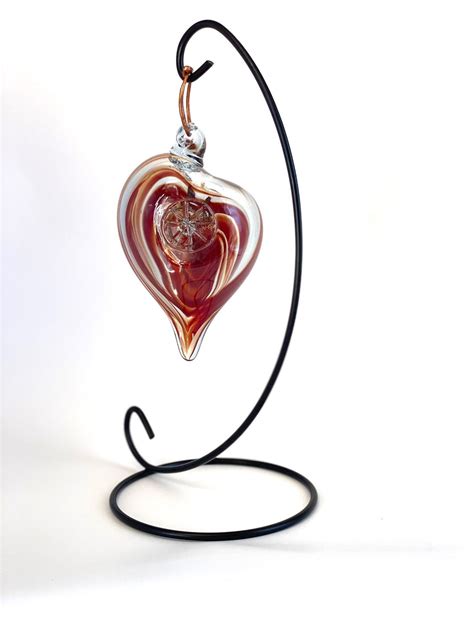 Hand Blown Glass Heart Red Spiral Glass Art Hand Made Boho Etsy