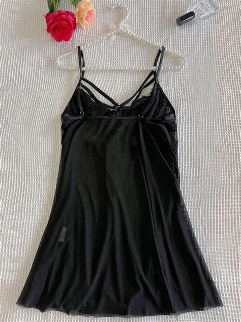 Pcs Set Women S Sexy Lace Lingerie Strappy Camisole Sheer Mesh See Through Nightgown