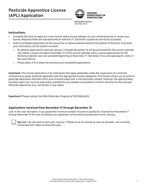 Oregon Pesticide Apprentice License Apl Application Fill Out Sign