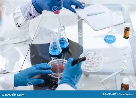 Scientists Conduct Research In A Microbiological Laboratory Stock