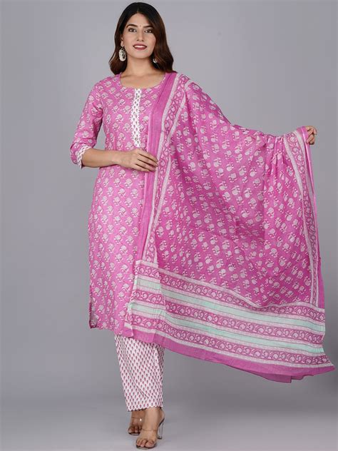 Buy Kalini Women Pink Ethnic Motifs Printed Pure Cotton Kurta With