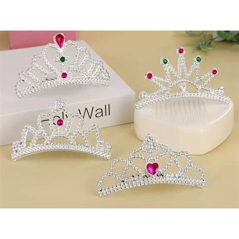 Kit Mini Coroa De Princesa Pente Strass Penteado Prata