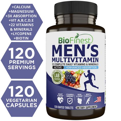 Biofinest Mens Multivitamin Multimineral Supplement Vitamins A B C E D K Magnesium Biotin