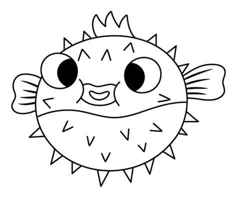 Premium Vector | Vector black and white blowfish icon Under the sea ...