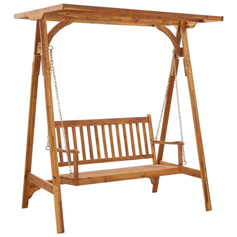 Garden Swing Bench with Canopy Solid Acacia Wood