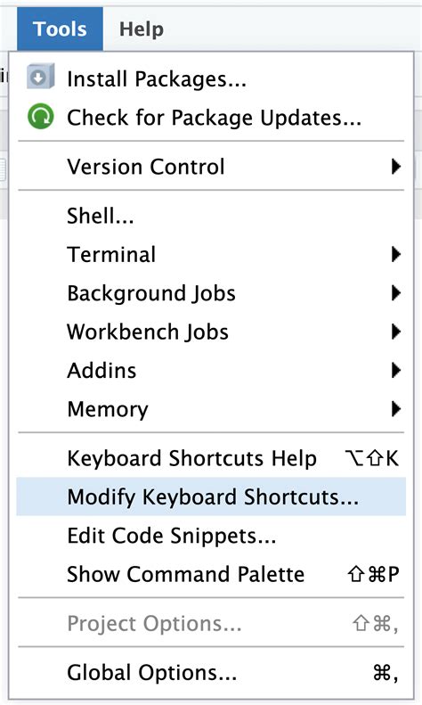 RStudio User Guide Custom Shortcuts