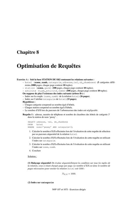 Td optim transaction corrige Chapitre 8 Optimisation de Requêtes